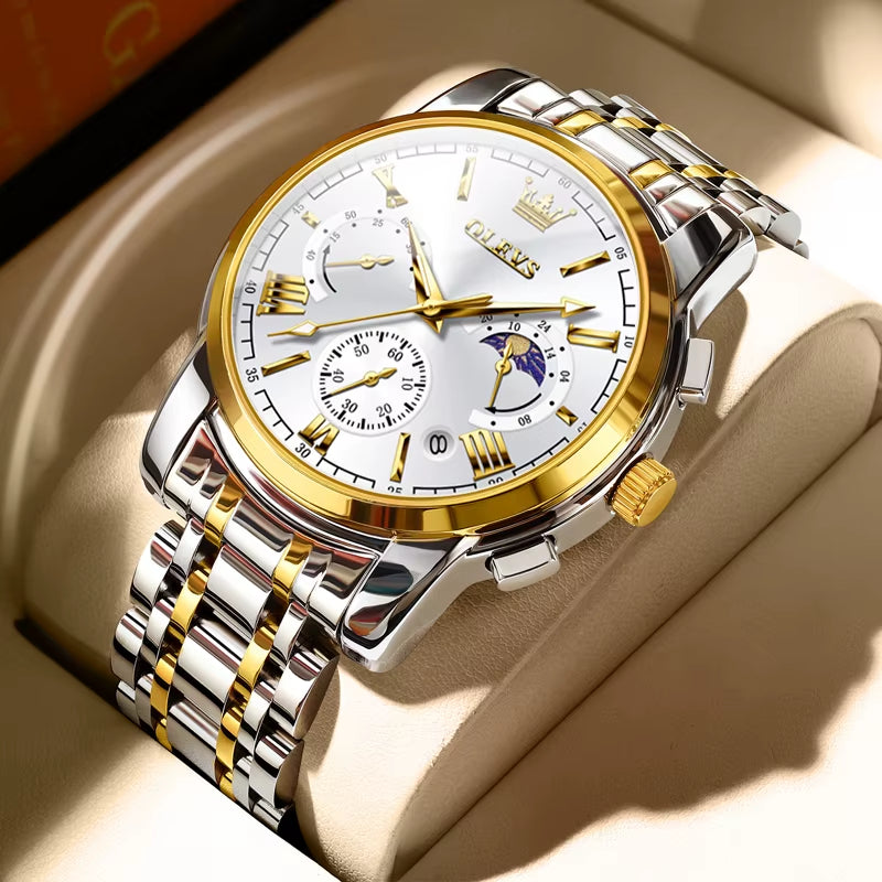 Brand Original Certification Men'S Watches Moon Phase Waterproof Quartz Watch for Man Chronograph Calendar Fashion Watch