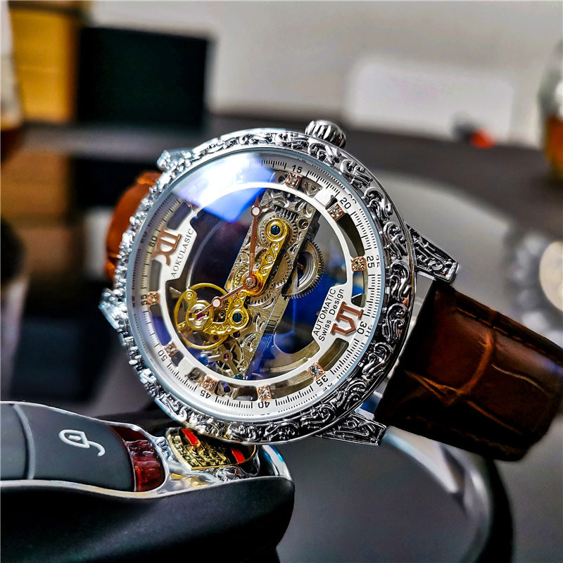 Automatic Mechanical Men's Watch Double-sided Hollow Waterproof