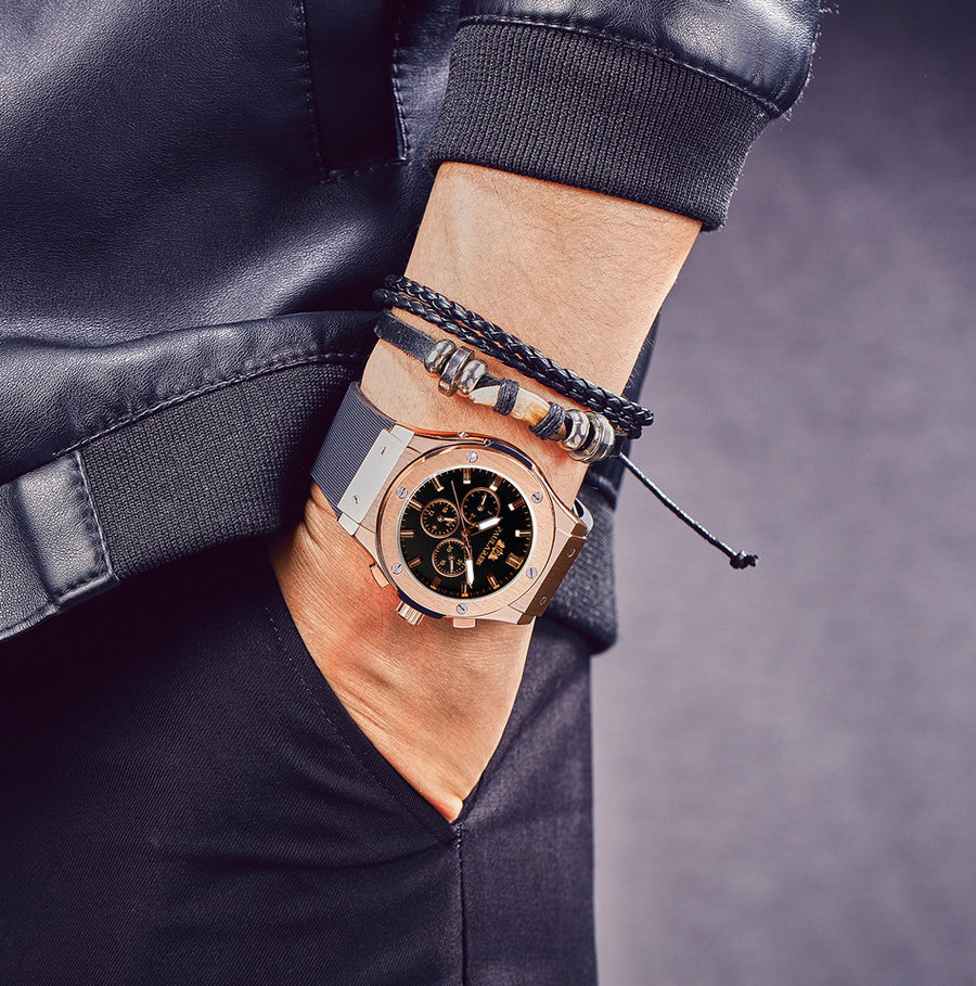 Multifunctional luminous rose gold tape men's watch