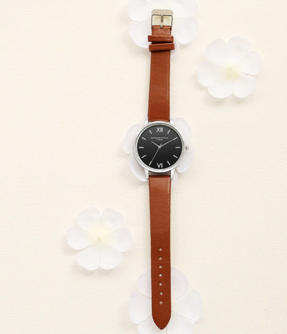 PU leather strap rose gold fashion casual fashion watch ladies black dial watch female models