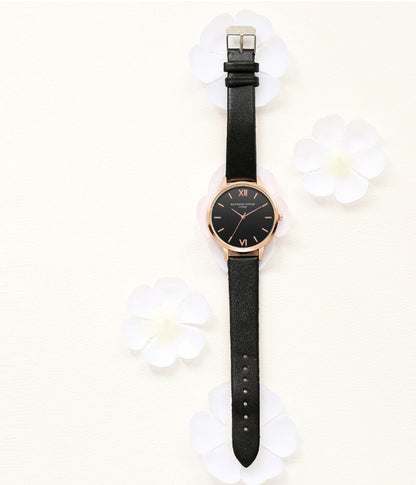 PU leather strap rose gold fashion casual fashion watch ladies black dial watch female models
