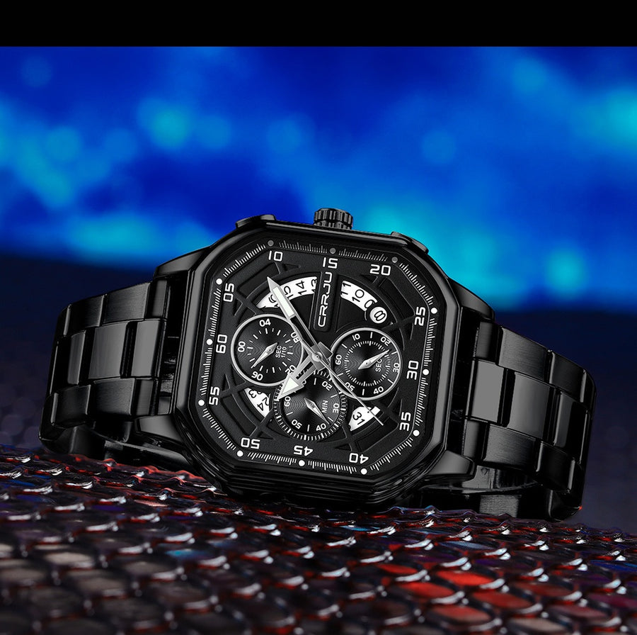 Waterproof Square Couples Multifunctional Calendar Steel-Strap Fashion Watch