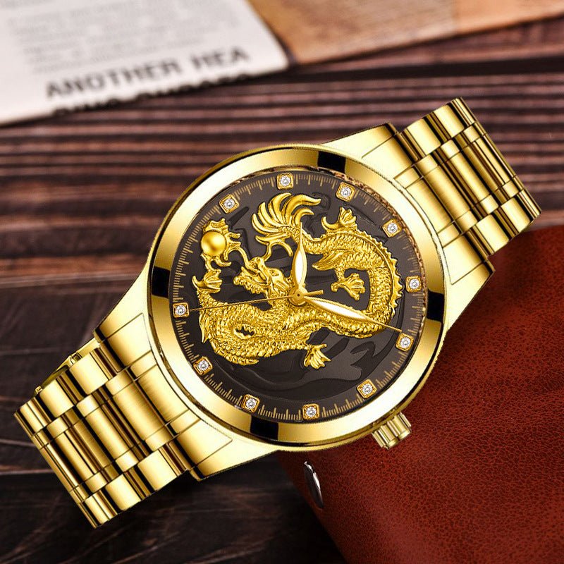 Classic Chinese Style Embossed Golden Dragon Watch