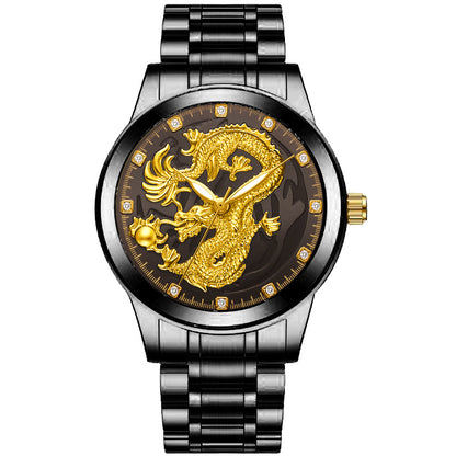 Classic Chinese Style Embossed Golden Dragon Watch