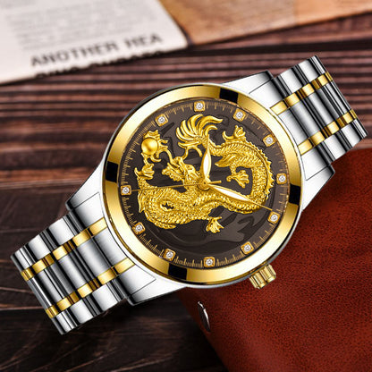 Classic Chinese Style Embossed Golden Dragon Watch