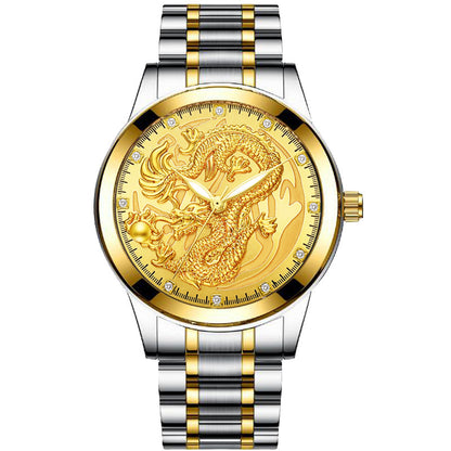 Classic Chinese Style Embossed Golden Dragon Watch