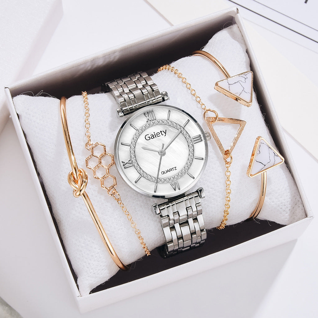 Quartz Watch Roman Classic Dial Diamond Steel Band Watch