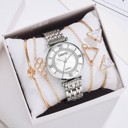 Quartz Watch Roman Classic Dial Diamond Steel Band Watch