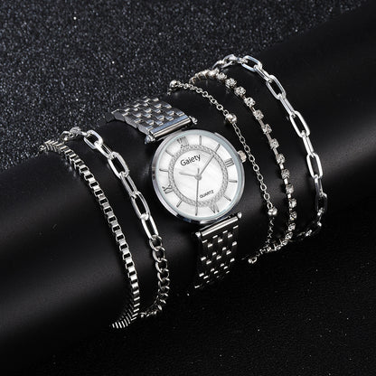 Quartz Watch Roman Classic Dial Diamond Steel Band Watch