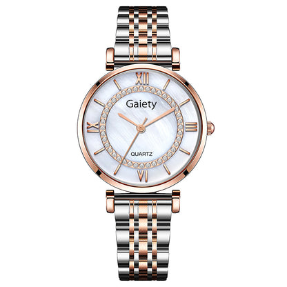 Quartz Watch Roman Classic Dial Diamond Steel Band Watch