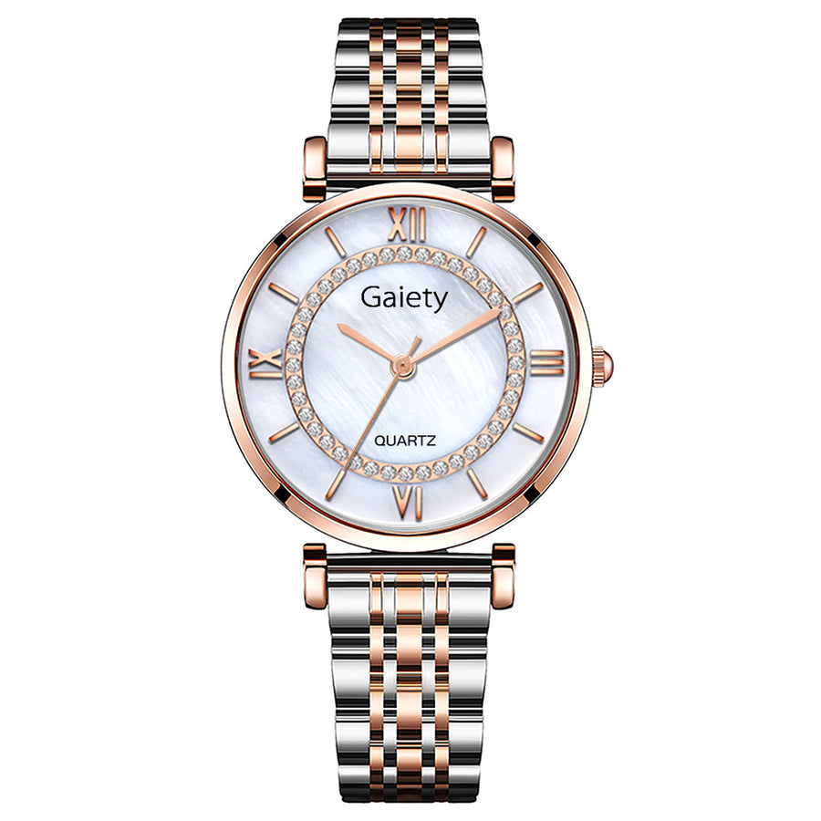 Quartz Watch Roman Classic Dial Diamond Steel Band Watch