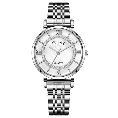 Quartz Watch Roman Classic Dial Diamond Steel Band Watch
