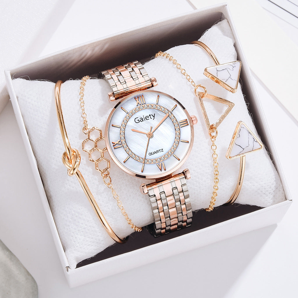 Quartz Watch Roman Classic Dial Diamond Steel Band Watch