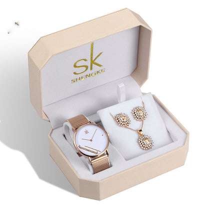 Three-piece Rose Gold Watch Birthday Gift Ladies Watch Set