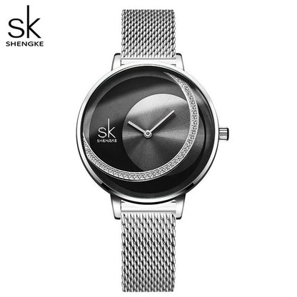 New victory engraved rhinestone women's watch sun pattern rose gold watch mesh belt belt ladies watch