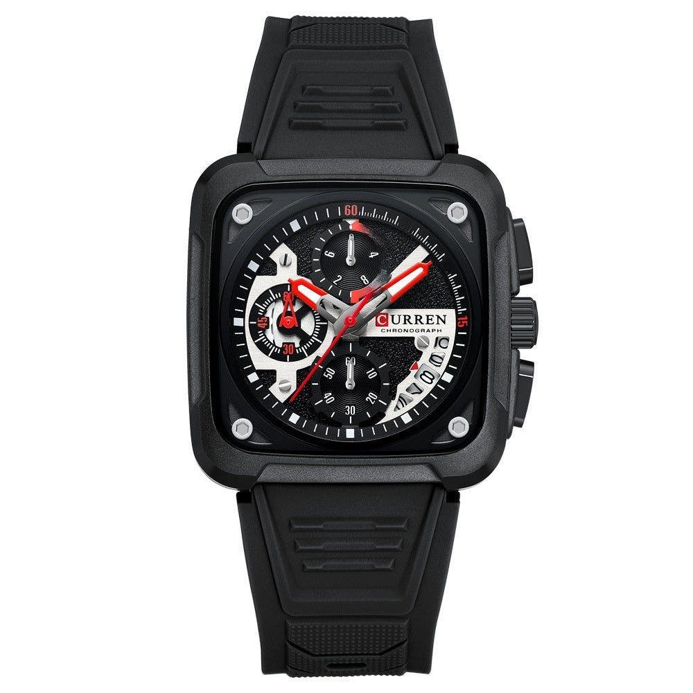 Neutral Square Calendar Multi-Function Six-Hand Quartz Mens Watch