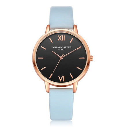 PU leather strap rose gold fashion casual fashion watch ladies black dial watch female models