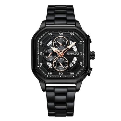 Waterproof Square Couples Multifunctional Calendar Steel-Strap Fashion Watch