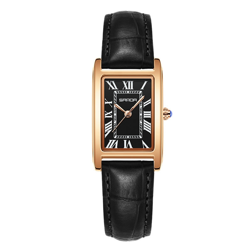 New Square Waterproof Quartz Simple Three-pin Roman Literal Women's Watch