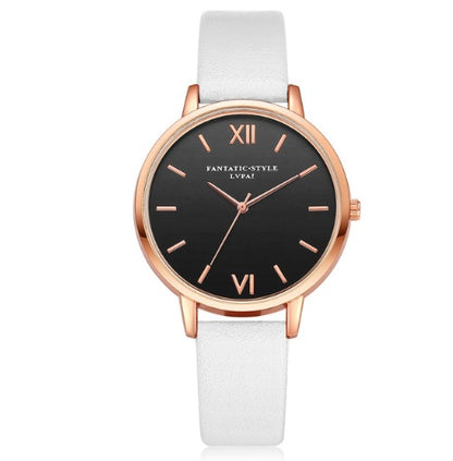 PU leather strap rose gold fashion casual fashion watch ladies black dial watch female models