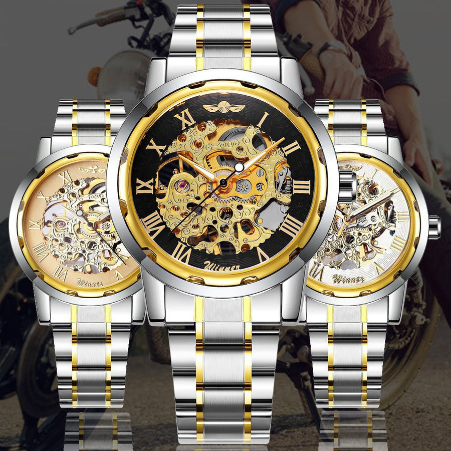 Business Leisure Hollow-out Room Gold Mechanical Watch