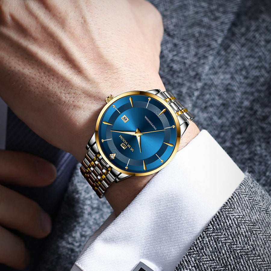 Men's Business Waterproof Stainless Steel Calendar Watch