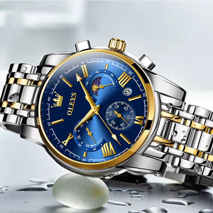 Brand Original Certification Men'S Watches Moon Phase Waterproof Quartz Watch for Man Chronograph Calendar Fashion Watch