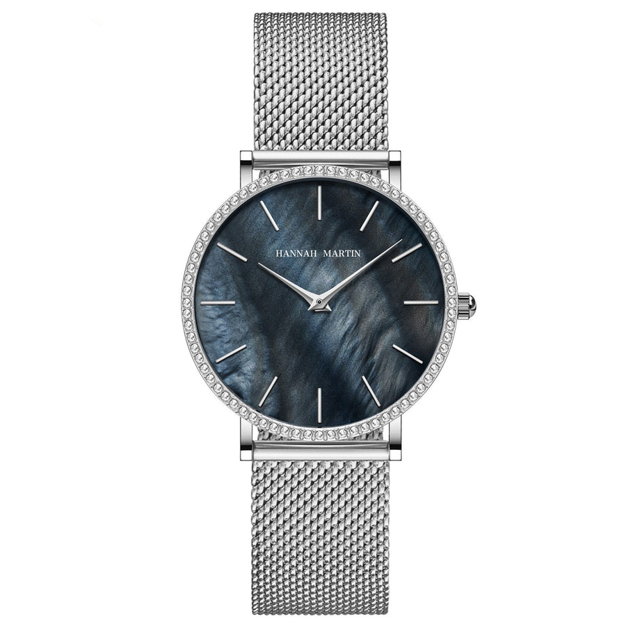 Full Stainless Steel Shell Chain Women's Diamond Shell Surface Quartz Watch