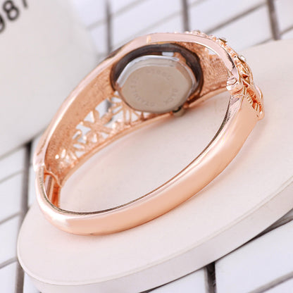 Rose gold flower ladies bracelet watch