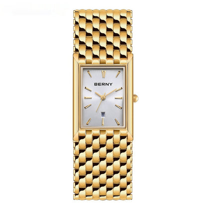Ultra-thin Gold Quartz Watch Rectangular Stainless Steel Band Waterproof Couple Watch