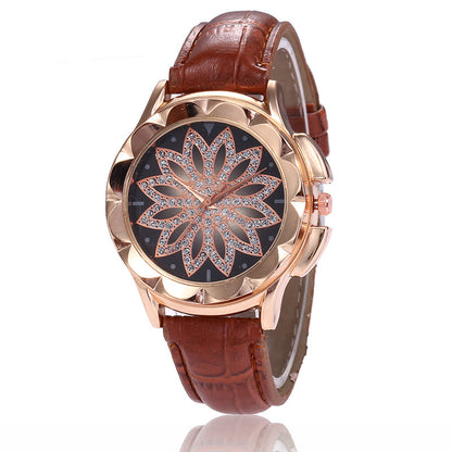 Rhinestone cross ladies belt watch foreign trade explosion models rose gold large dial lucky quartz watch