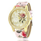 Diamond-inlaid Gold Case Rose Pattern Fashion Quartz Watch