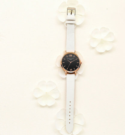 PU leather strap rose gold fashion casual fashion watch ladies black dial watch female models