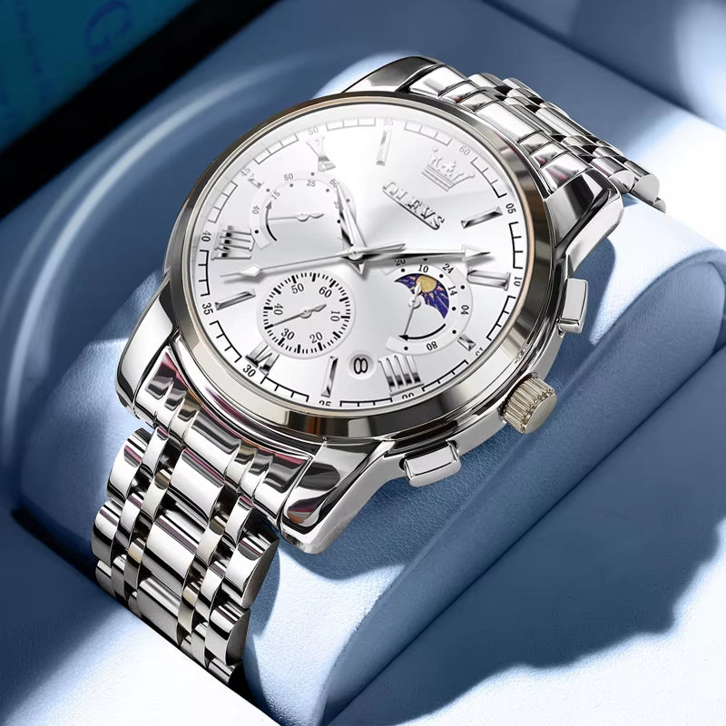 Brand Original Certification Men'S Watches Moon Phase Waterproof Quartz Watch for Man Chronograph Calendar Fashion Watch