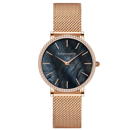 Full Stainless Steel Shell Chain Women's Diamond Shell Surface Quartz Watch