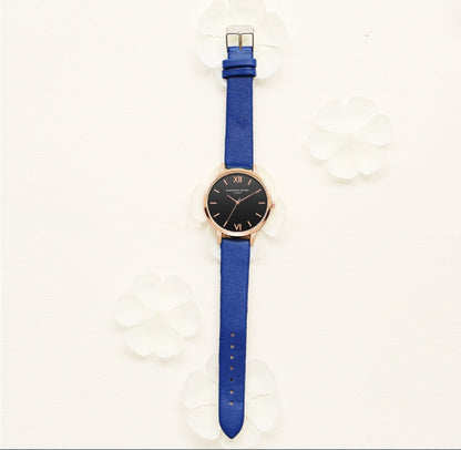 PU leather strap rose gold fashion casual fashion watch ladies black dial watch female models