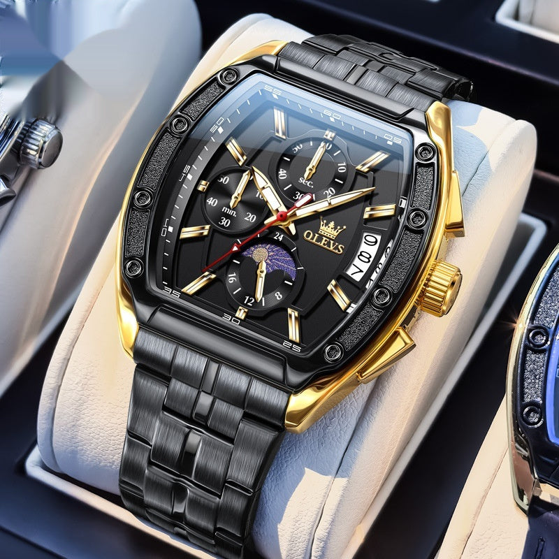 Steel Belt Tonneau Quartz Luminous Men's Watch