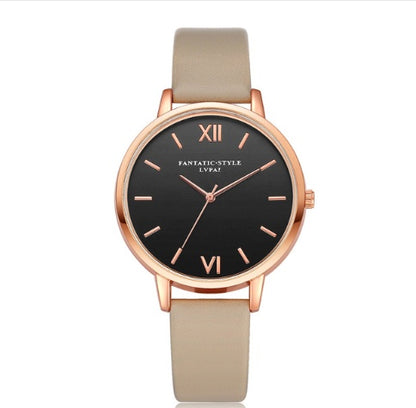 PU leather strap rose gold fashion casual fashion watch ladies black dial watch female models