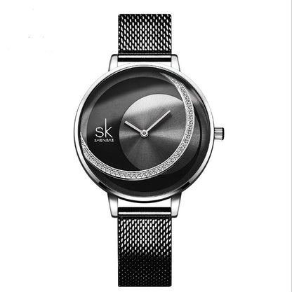New victory engraved rhinestone women's watch sun pattern rose gold watch mesh belt belt ladies watch