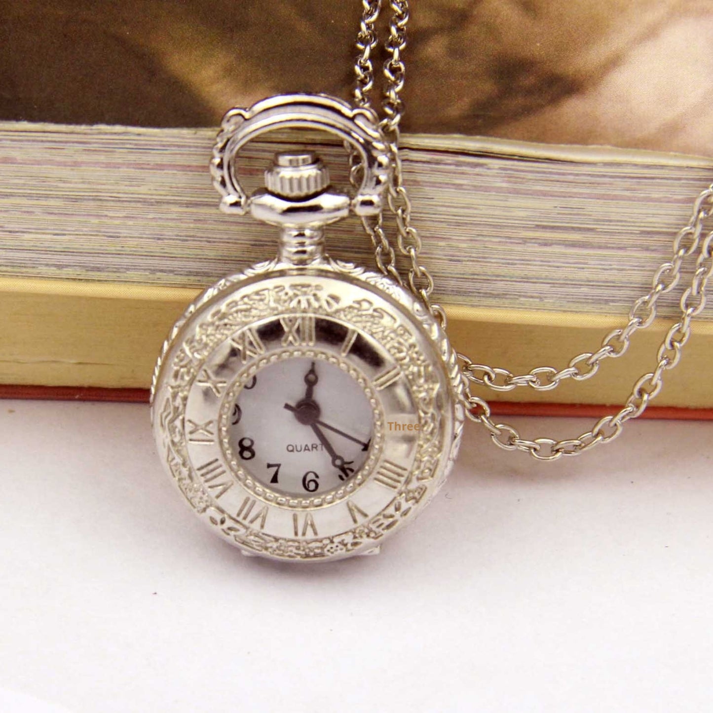 Creative Pocket Watch Necklace Silver Roman Digital Small Pocket Watch