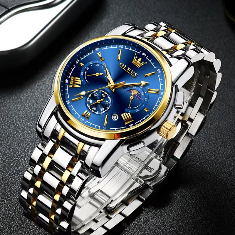 Brand Original Certification Men'S Watches Moon Phase Waterproof Quartz Watch for Man Chronograph Calendar Fashion Watch