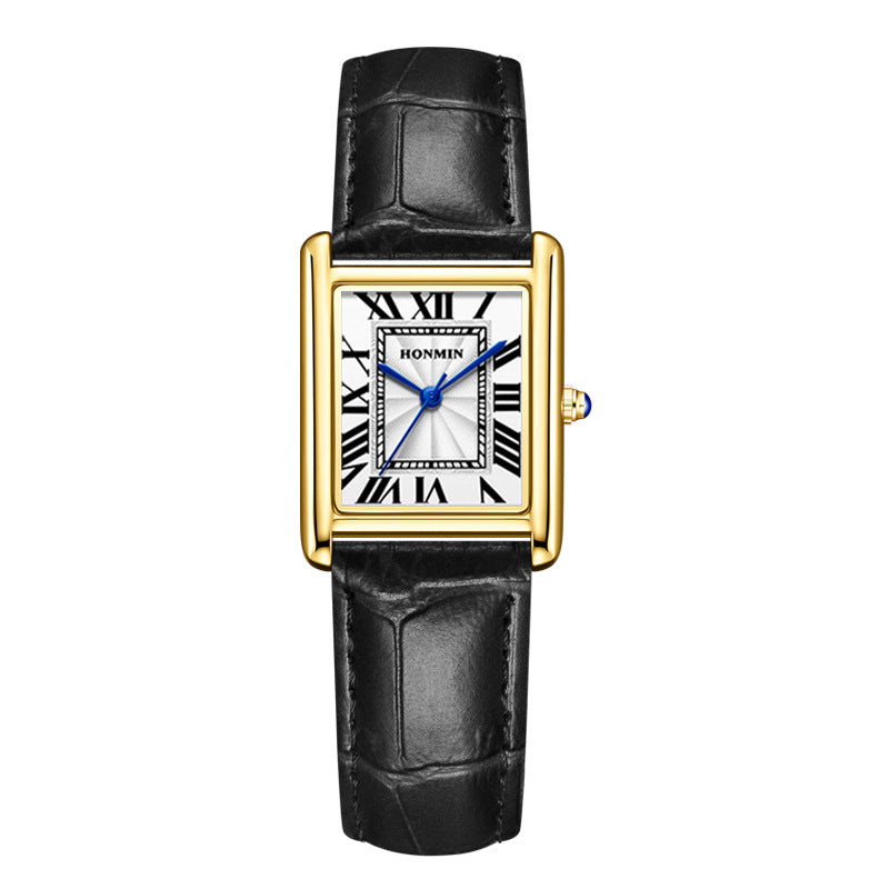 Couple Leather Watch Strap Simple Square Student's Watch Waterproof