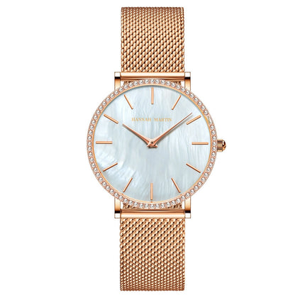 Full Stainless Steel Shell Chain Women's Diamond Shell Surface Quartz Watch