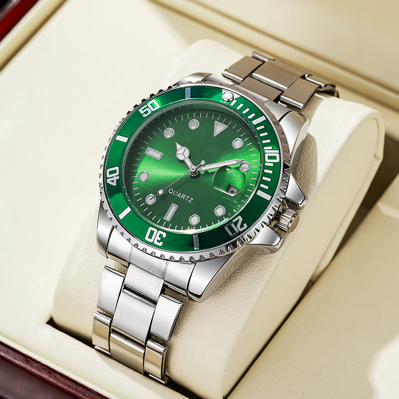 Luminous Solid Steel Strap Single Calendar Men's Watch