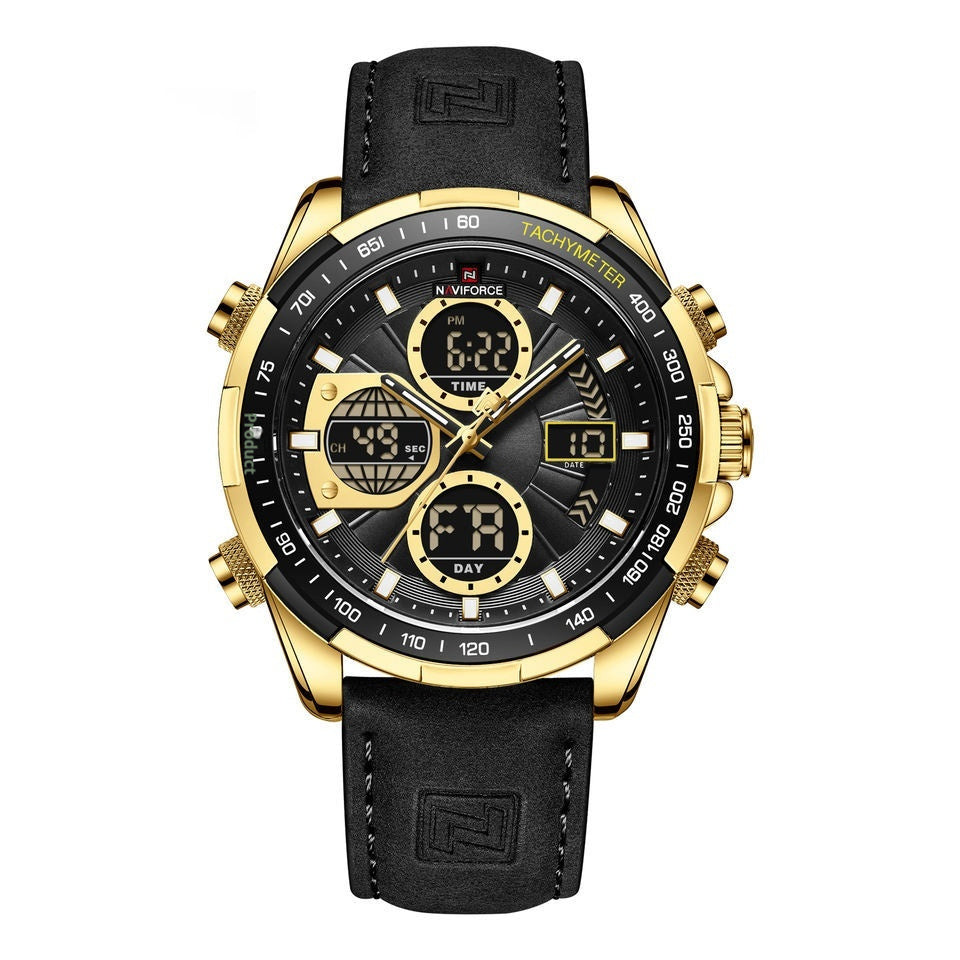 Men's Stainless Steel / Leather  Strap Multi-function Watch