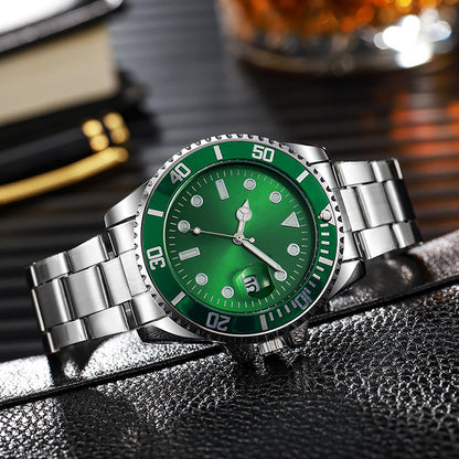 Luminous Solid Steel Strap Single Calendar Men's Watch