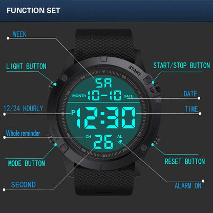 Waterproof Digital Sports Watch Military Tactical LED Backlight Wristwatch Men