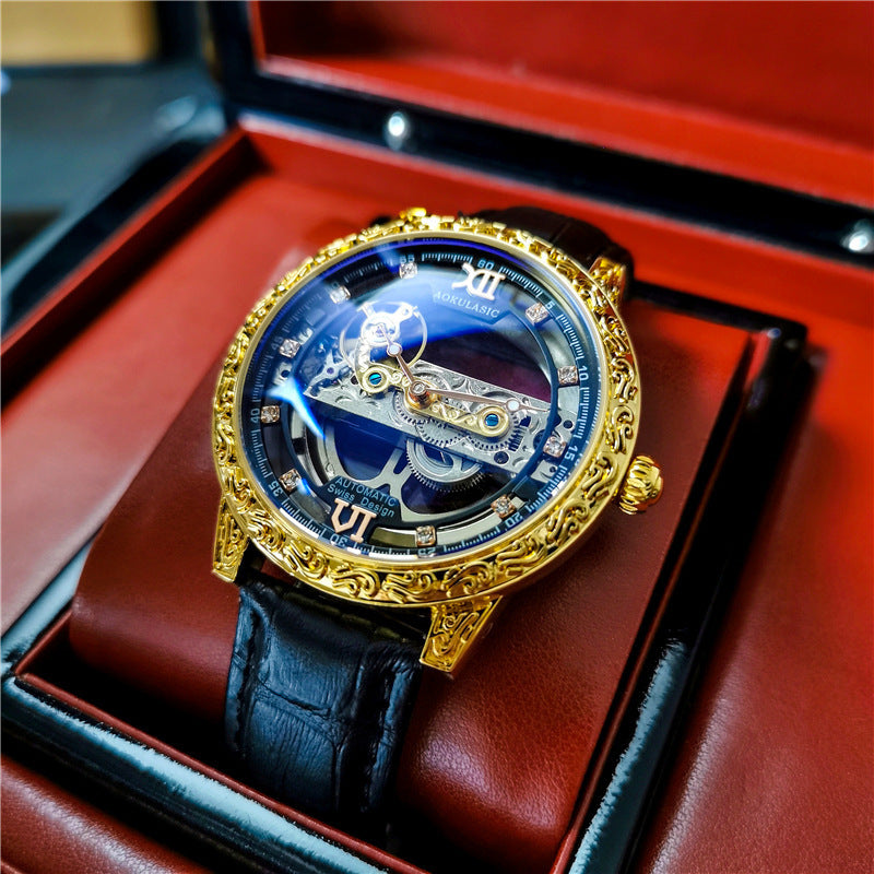 Automatic Mechanical Men's Watch Double-sided Hollow Waterproof