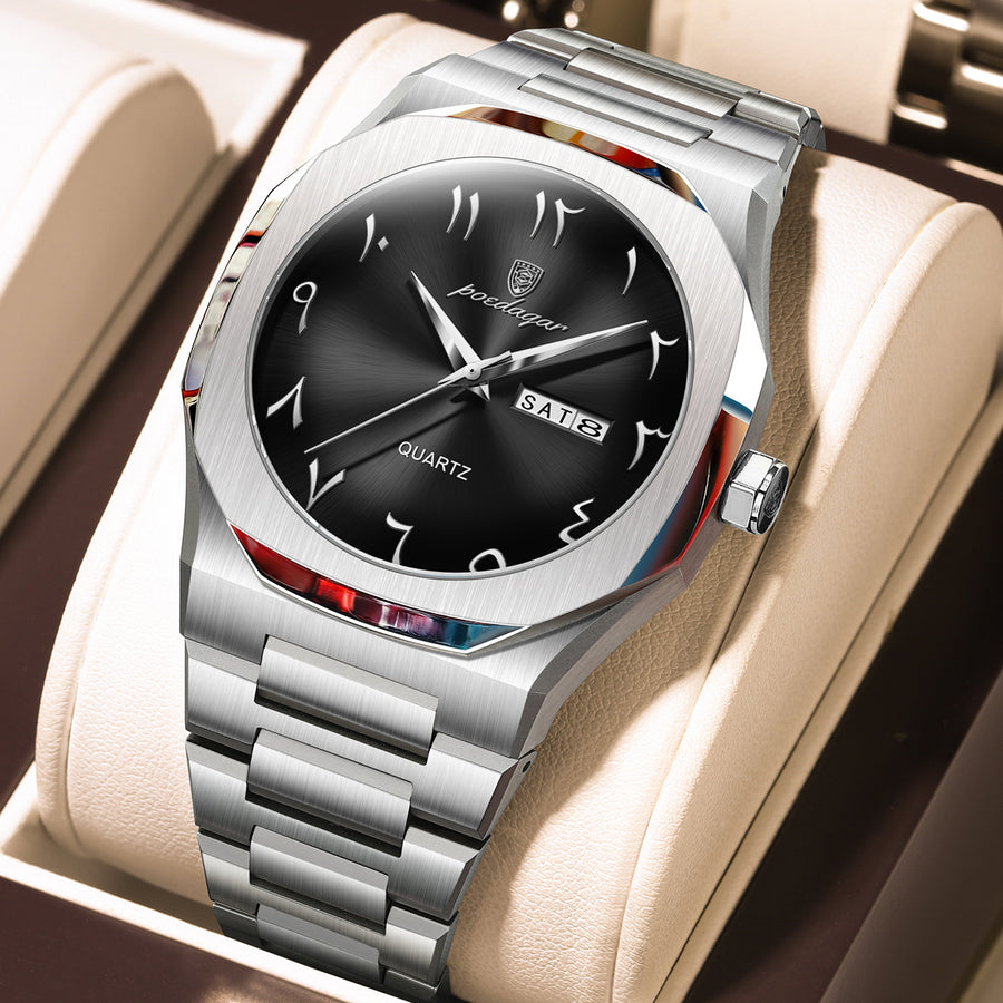 Men's Dual Calendar Simple And Trendy Waterproof Quartz Watch