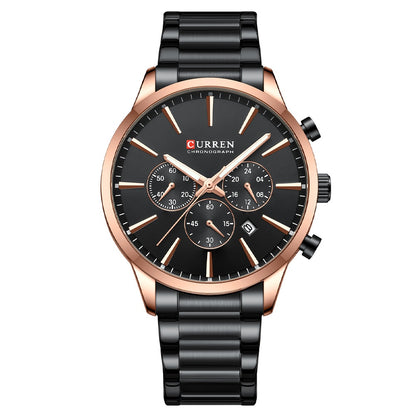Mens Waterproof Business Round Six-Hand Calendar Watch
